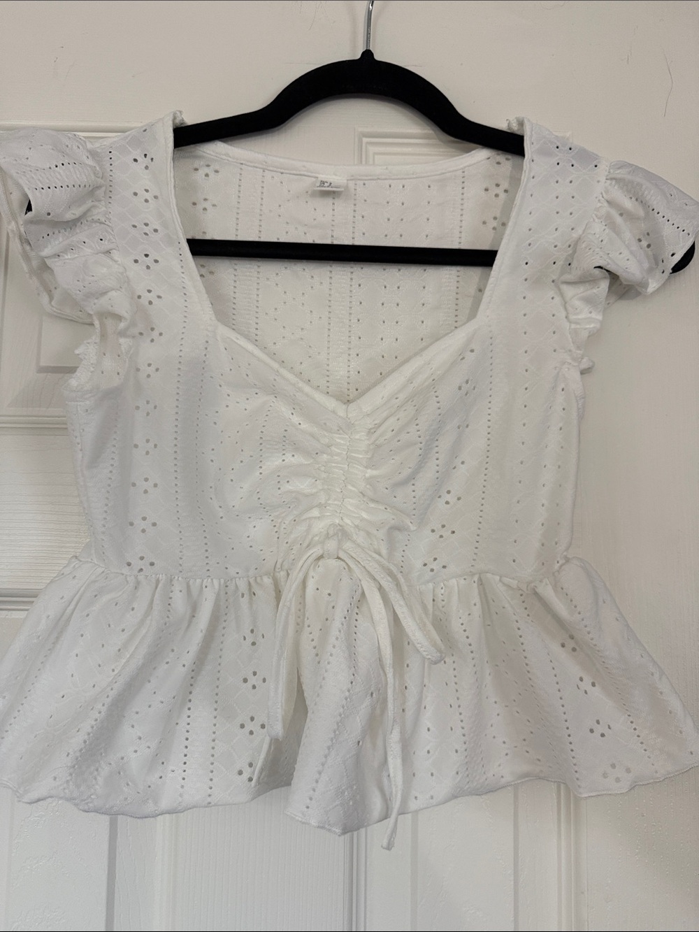 White Eyelet Ruffled Peplum Top - Women